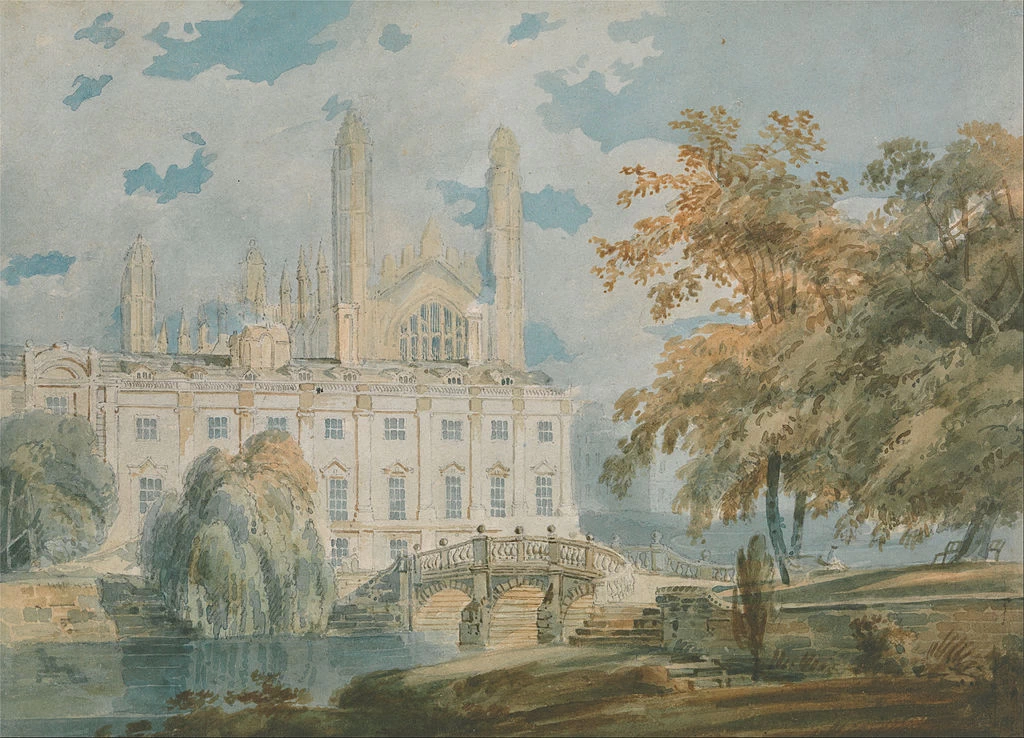 Clare Hall e King's College Chapel, Cambridge, dalle rive del fiume Cam